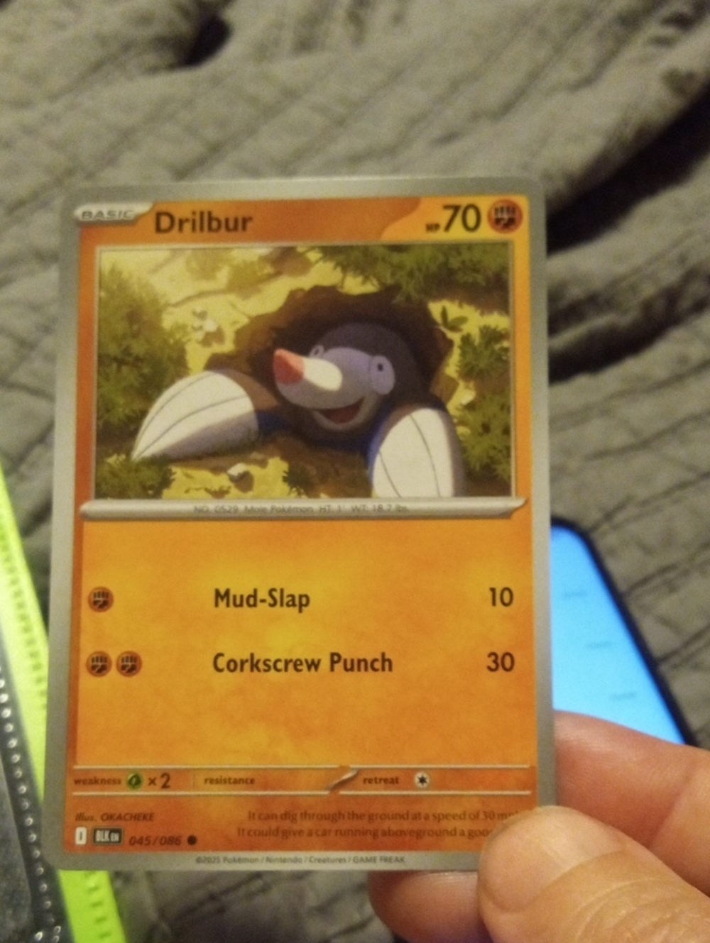 Pokemon Drilbur Trading Card - Orange and Brown Artwork